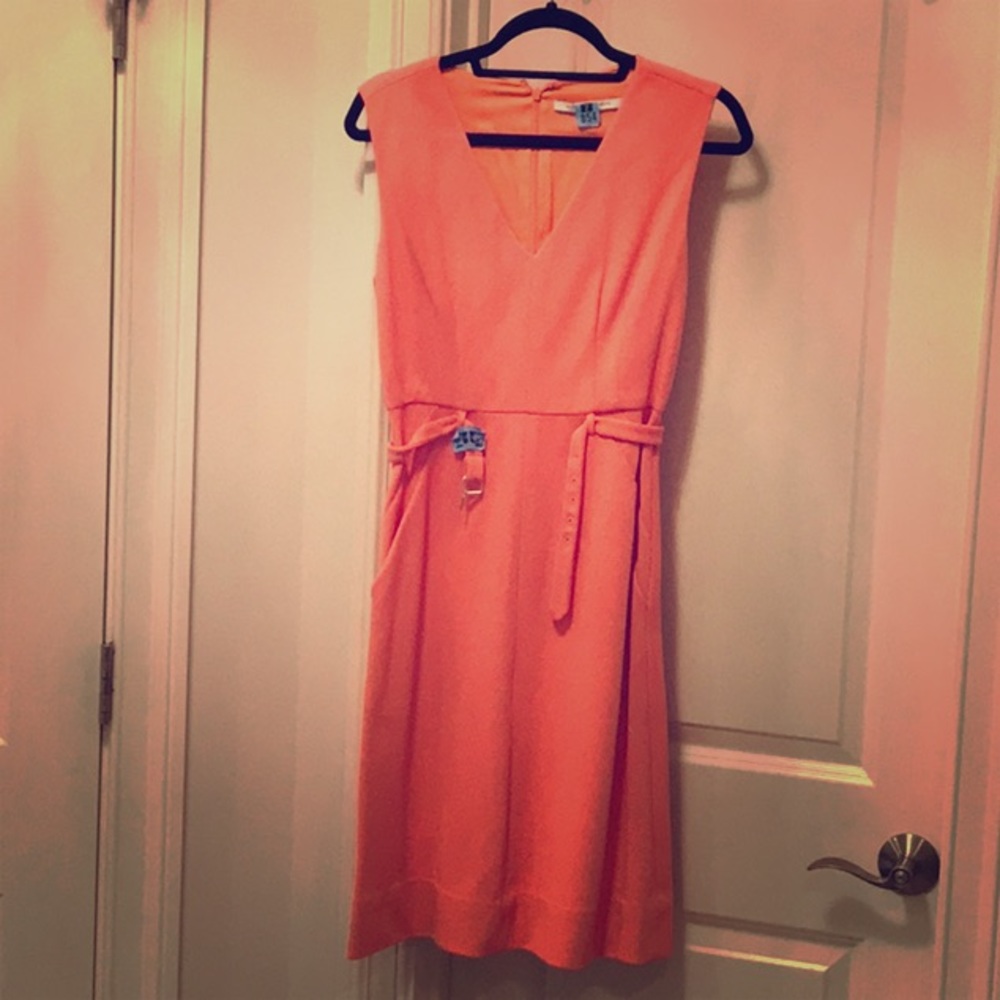 Diane Von Furstenberg Peach Strapless belted dress